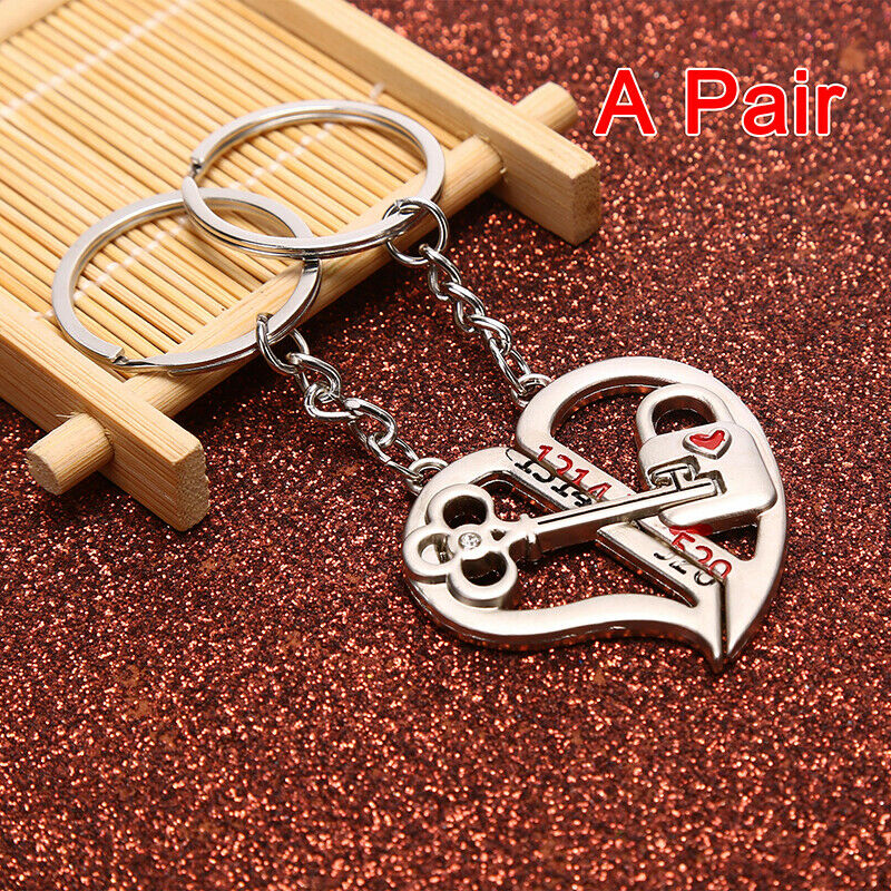 1set Couple Key chain Heart Key Ring Silvery Lovers Love Valentine's Day Gi Rf