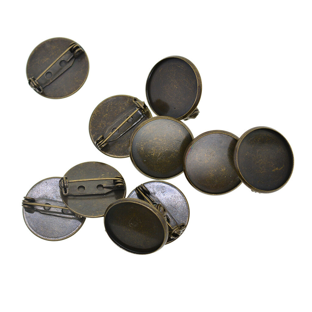 10pc Bronze Round Cabochon Brooch Base Pad Pin Back 20mm for Bowknots Badges