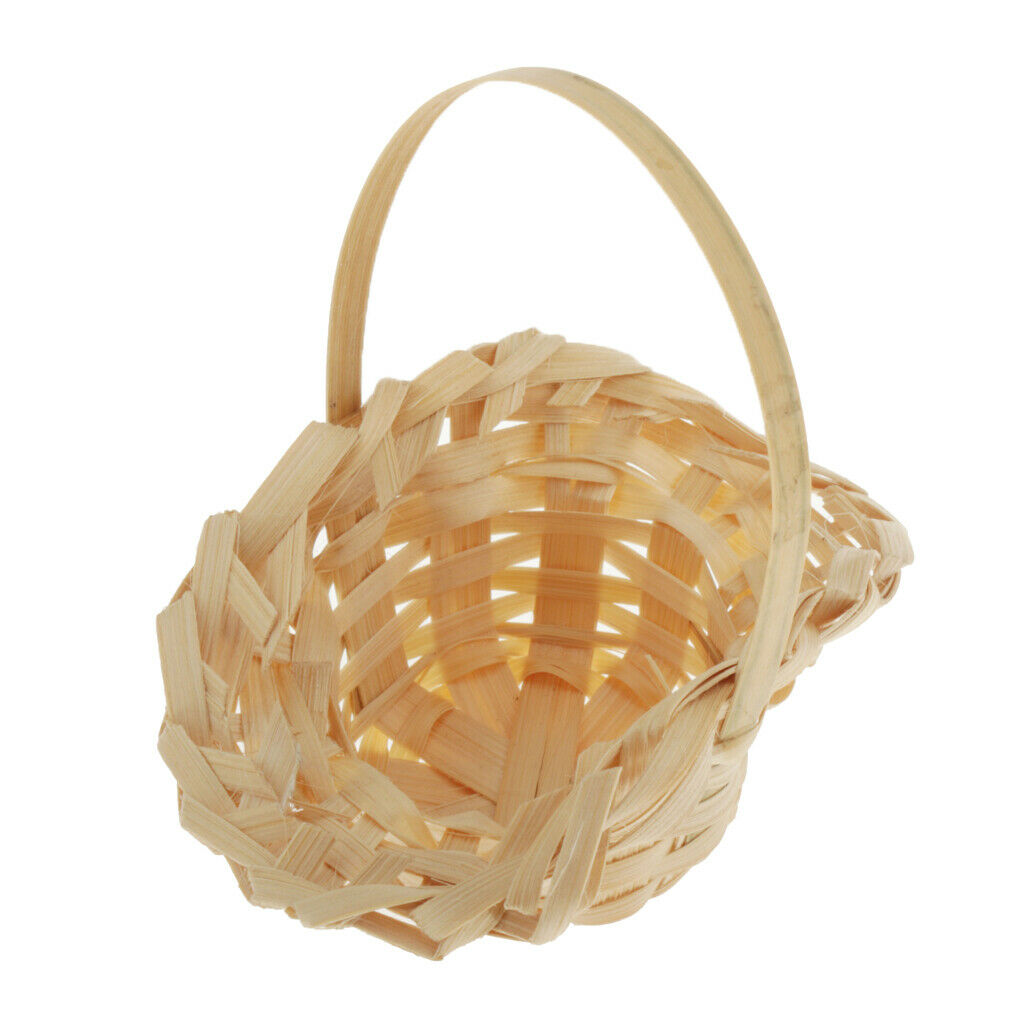 Mini Woven Flower Basket with Handle Simulation Furniture Fairy Garden Decor