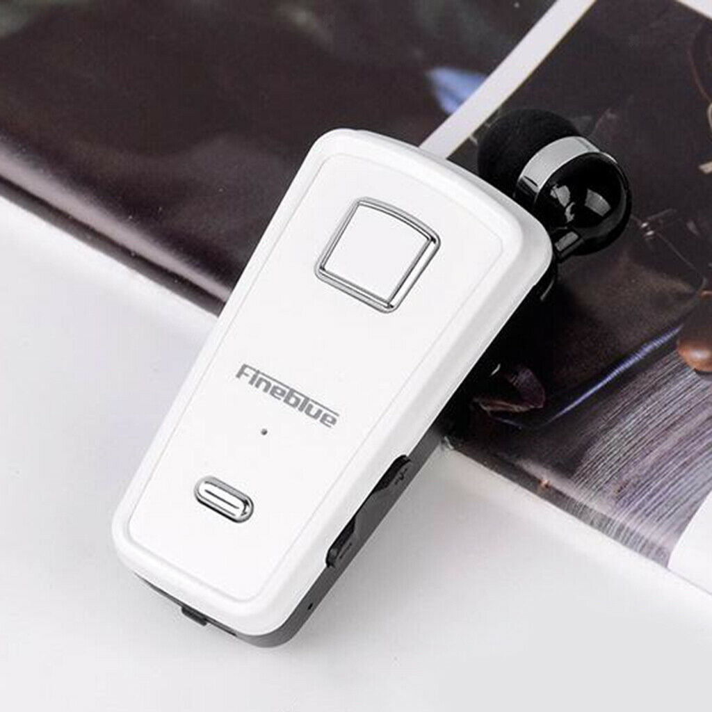 Fineblue Retractable Bluetooth Headset Clip Business Earphone with Mic White