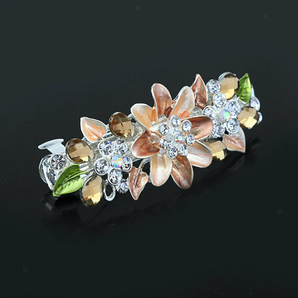 2pcs Flower Diamante Rhinestone Spring Barrette Hair Clip Clasp Headwear for