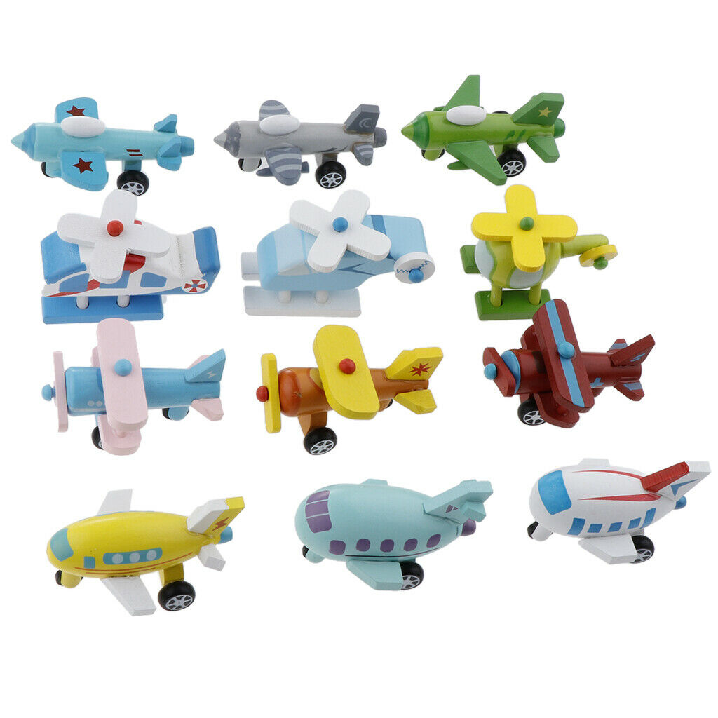 12pcs Early Explorer Wooden Plane Aircraft Colorful Toys for Baby Toddlers