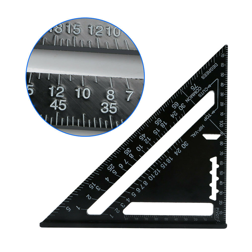 7'' Aluminum Alloy Triangle Metric Woodwork Ruler Angle Protractor Gauge Black
