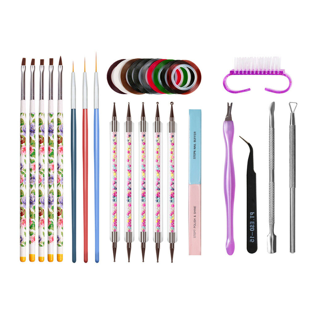 Set of 14 Manicure Nail Crystals Decors Brushes Dotting Tools Nail File Kit