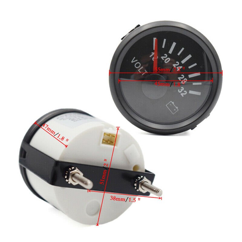 Dependable Voltmeter Gauge 16-32V 52mm 9-32VDC SS 316L Black Bezel for Boat Car