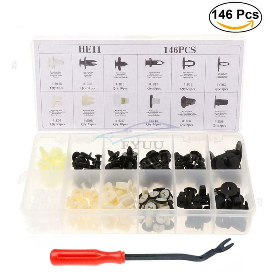 30PCS Removal Tool + 146PCS Plastic Fender Bumper Push Pin Clamp Rivet Fastener