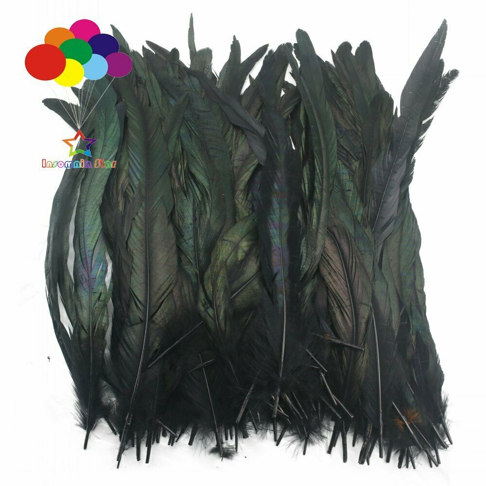 Black dyeing 100 Pcs 12-14 Inch/ 30-35 cm Cock Chicken Tail natural Feathers