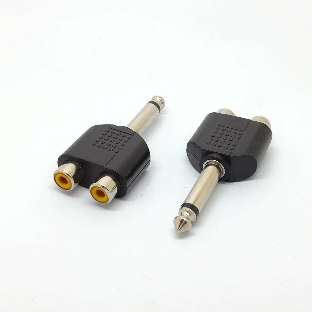 10pcs 1/4" 6.35mm Mono Male To 2RCA Female Adapter Cable Adaptor Converter