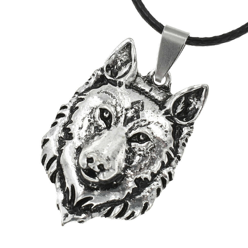 Viking Punk Men Norse Necklace Amulet Wolf Head Rope Chain Retro Pendant Jewelry