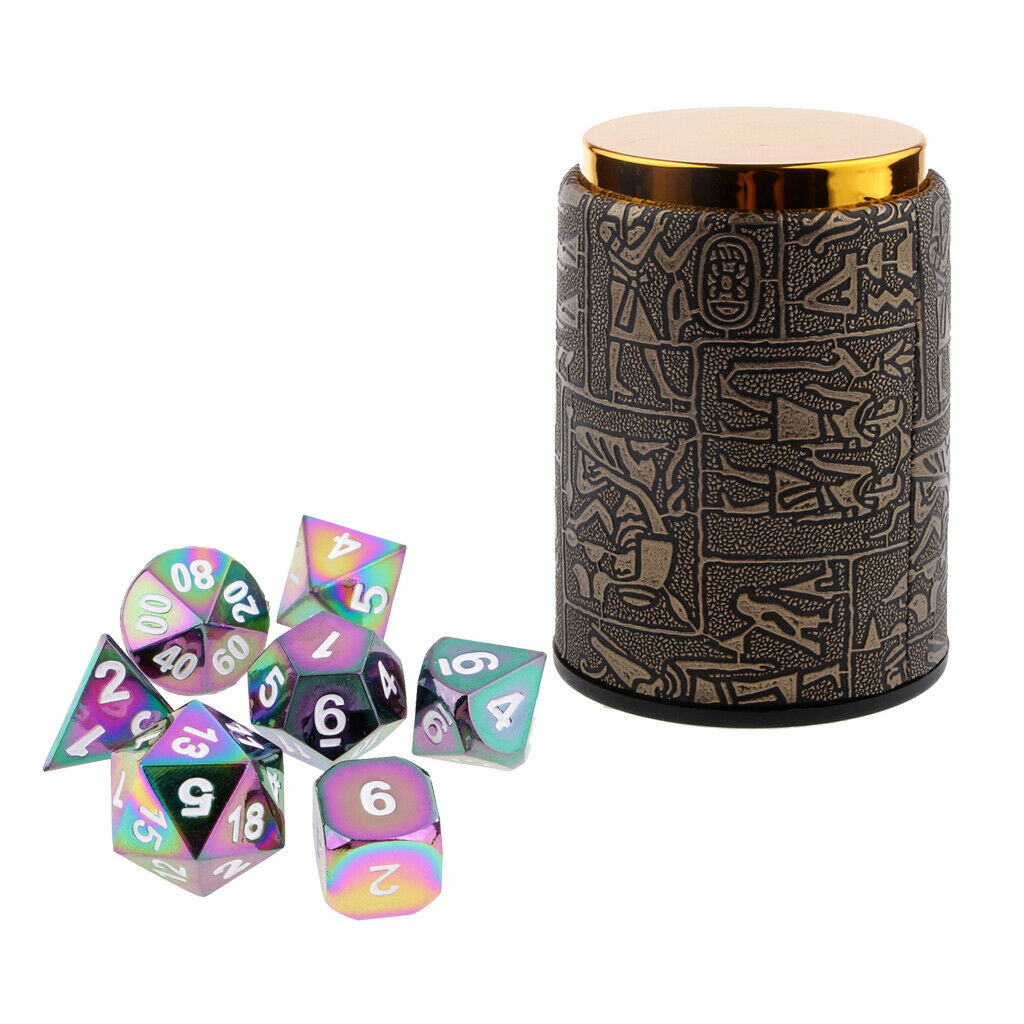 7PCS Metal Polyhedral Dice for   Casino Games D20 D12 D10 D8 D6 D4 & Dice Cup #5