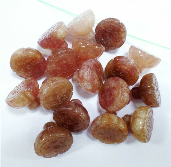 10Pcs 16x12mm Red Strawberry Crystal Carved Lotus Flower Pendant Beads HH8368