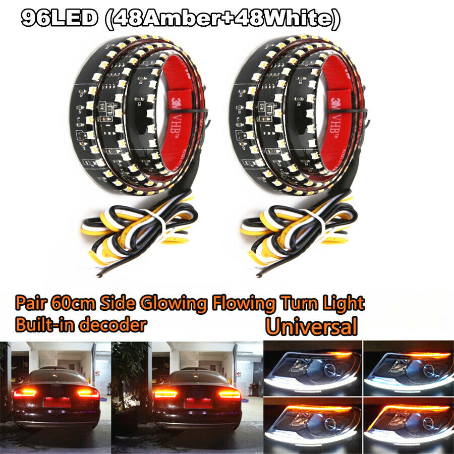 2PC LED Headlight Trunk Signal White & Yellow Strip Light NO Error 12V Universal