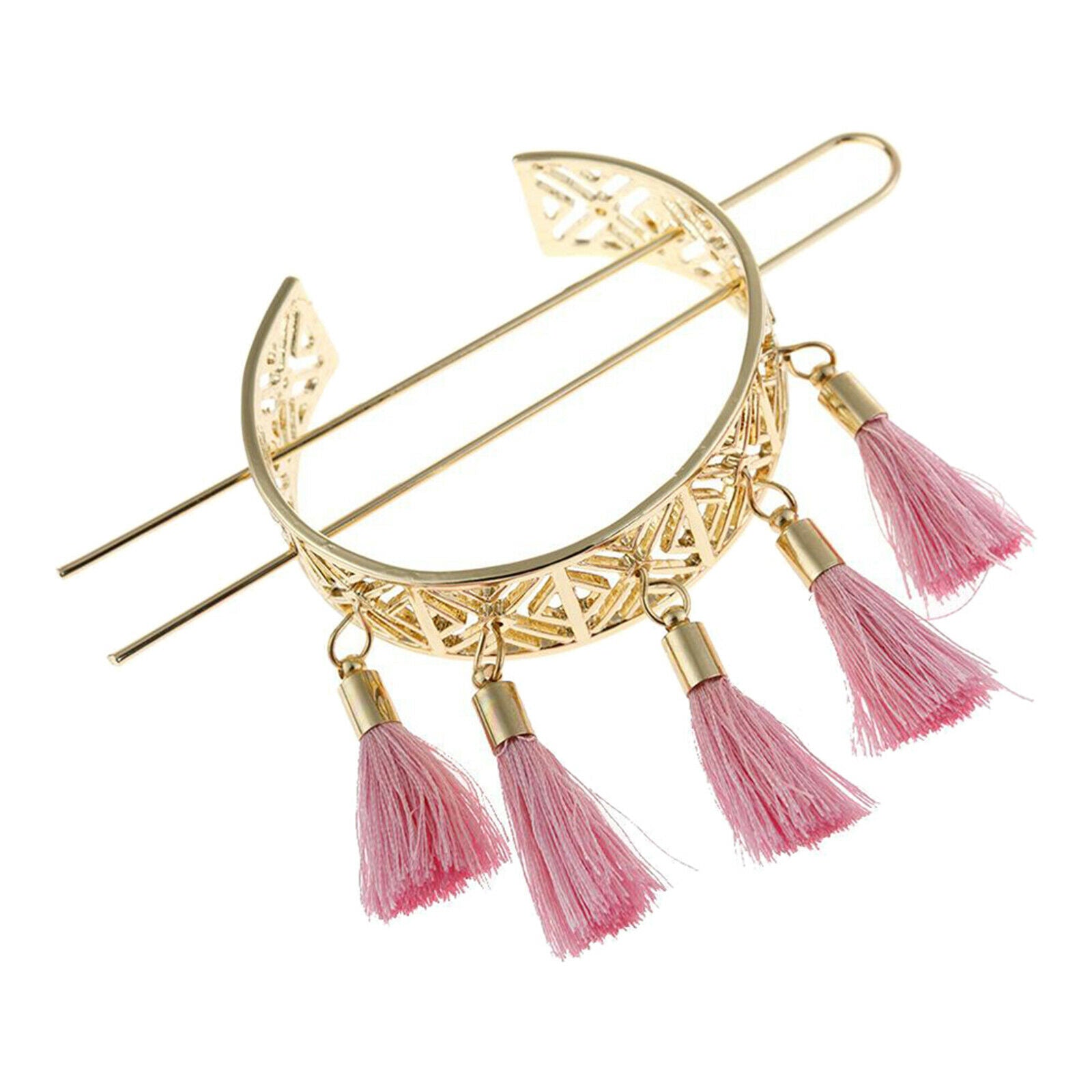 Metal Hairpicks Chinese Chopsticks Hair Nozzles with Tassels - Pink