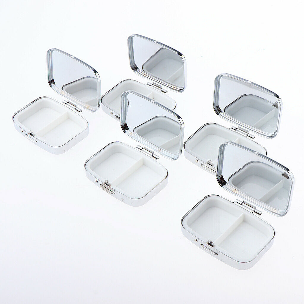 Square Stainless Steel Compact 2 Compartment Medicine Case, Pill Box for Pocket
