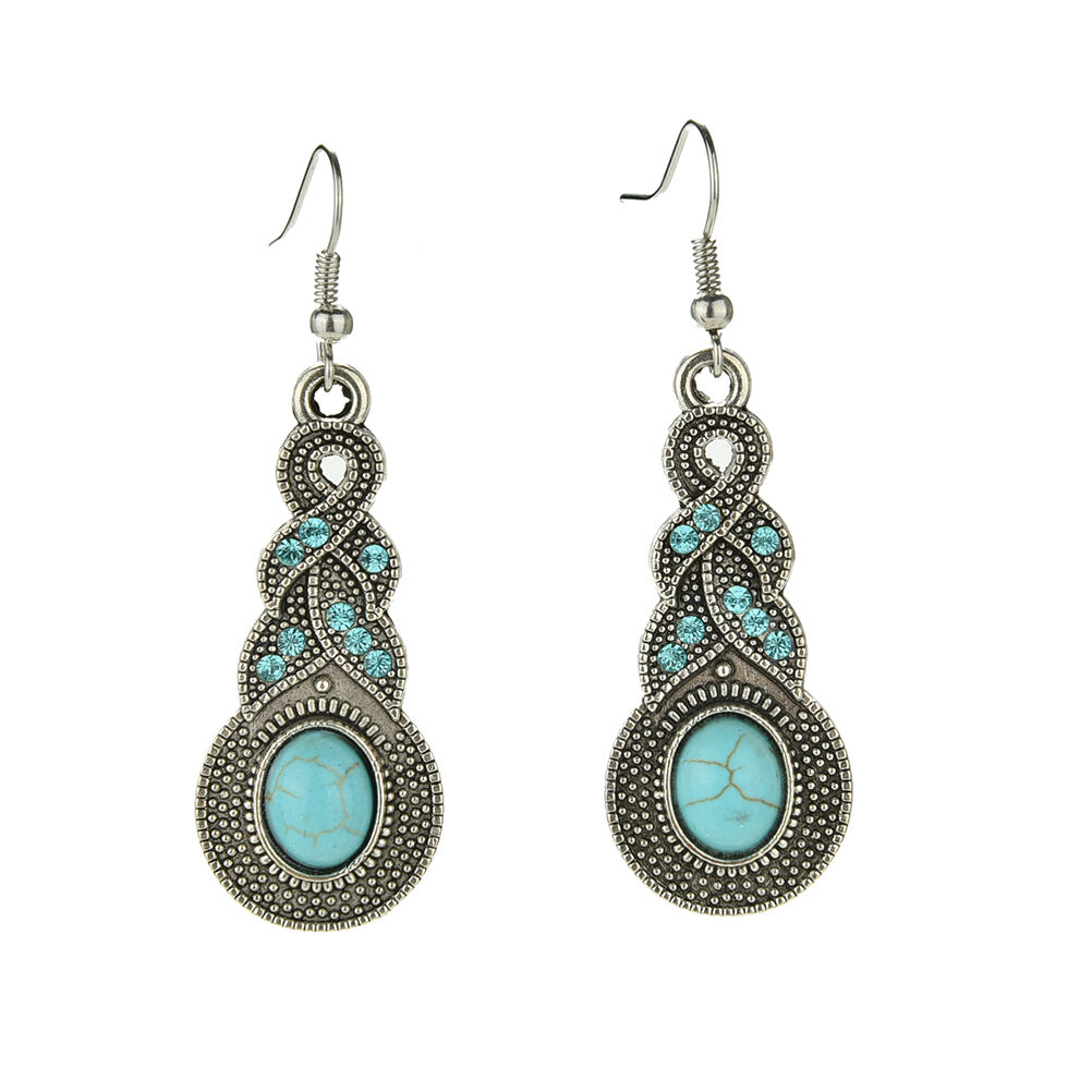 Elegant RetroBDurquoise Dangel Hook Earrings & Necklace Jewelry S.l8