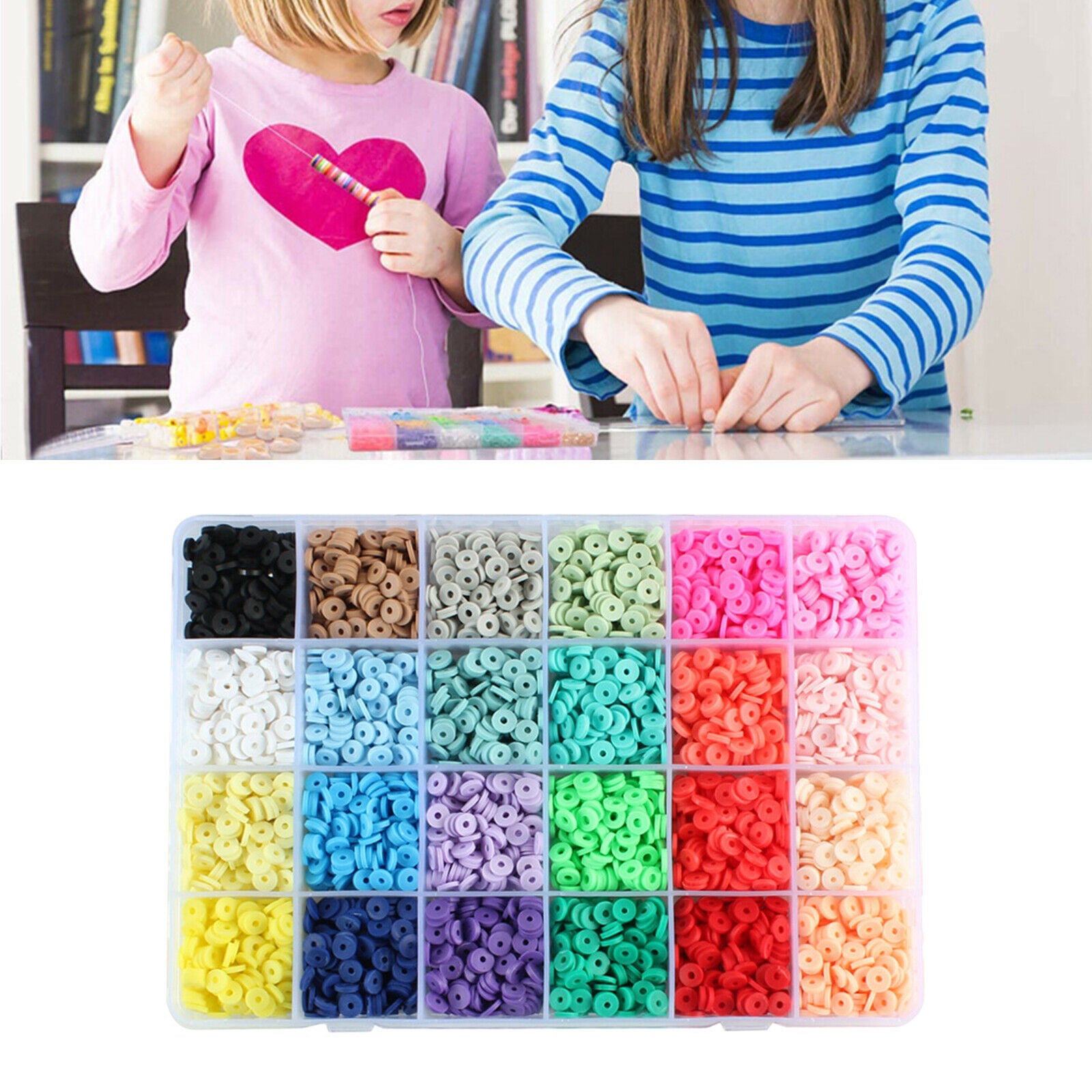 4800x Round Polymer Clay Beads Disc Beads DIY Jewelry Bracelet Sewing Craft