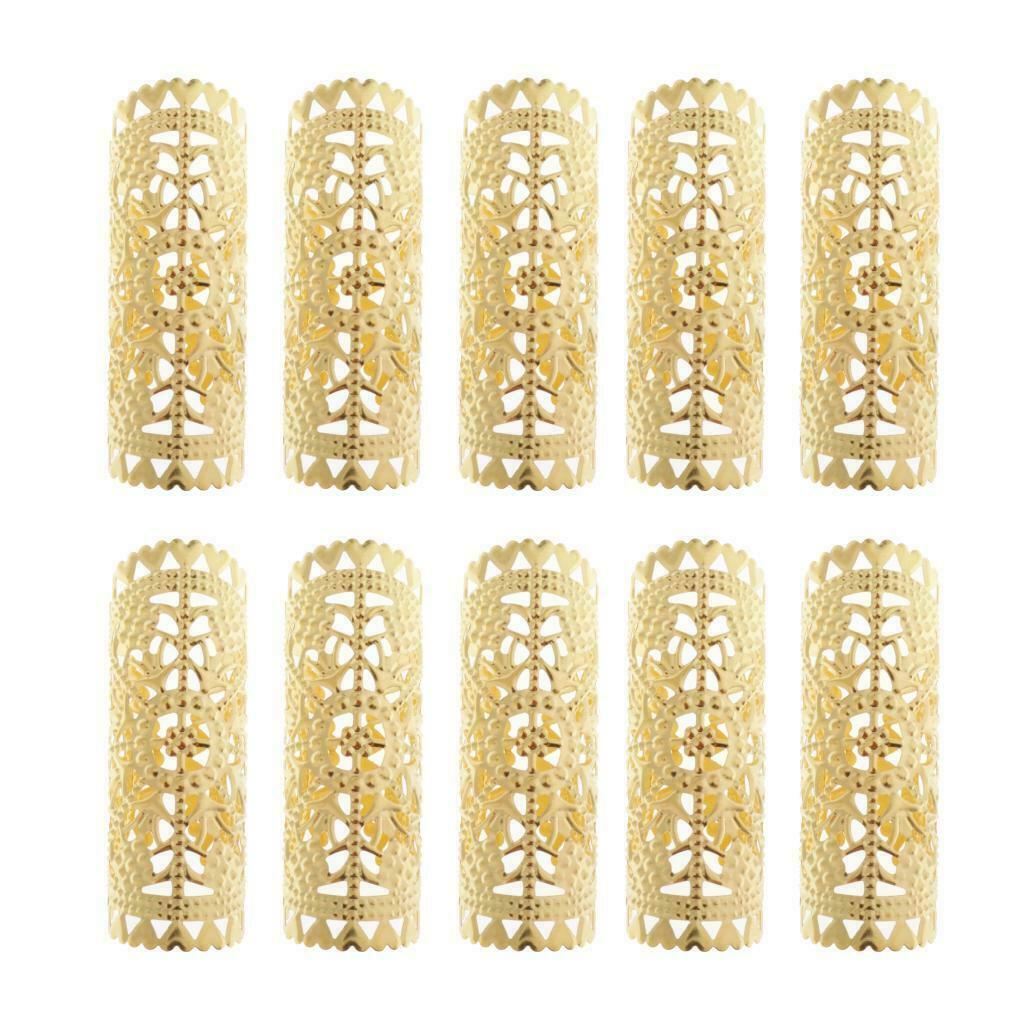 Pack of 10 Dreadlock Tubes Hollowed-out Hair Braids DIY Pendants Golden
