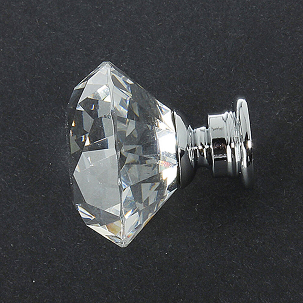 10Pcs Crystal Glass Cabinet Knob Diamond Shape 30mm Drawer Cupboard Hand JvJ BU