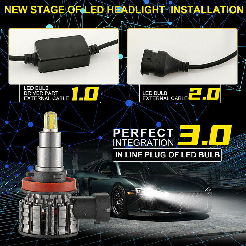 2Pcs 48 Chips 4 Sides H8/9/11 LED Lamp Car Headlight Bulbs 360 Degree 60 JY