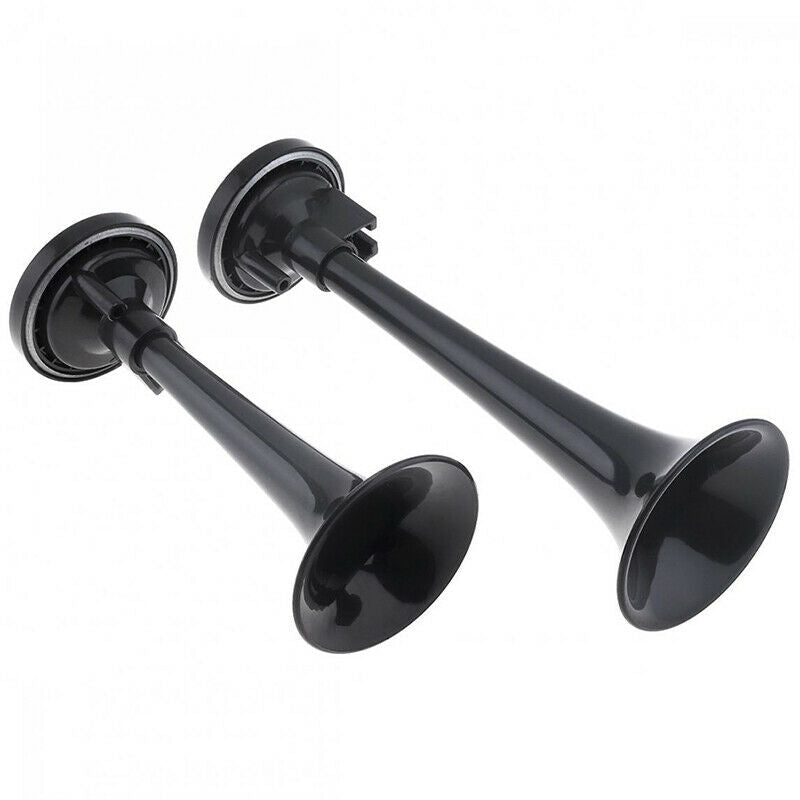 2PCS Black Air Horn Dual Trumpet Air Pump Air Horn Pipe Car Truck Train Boat  Tt