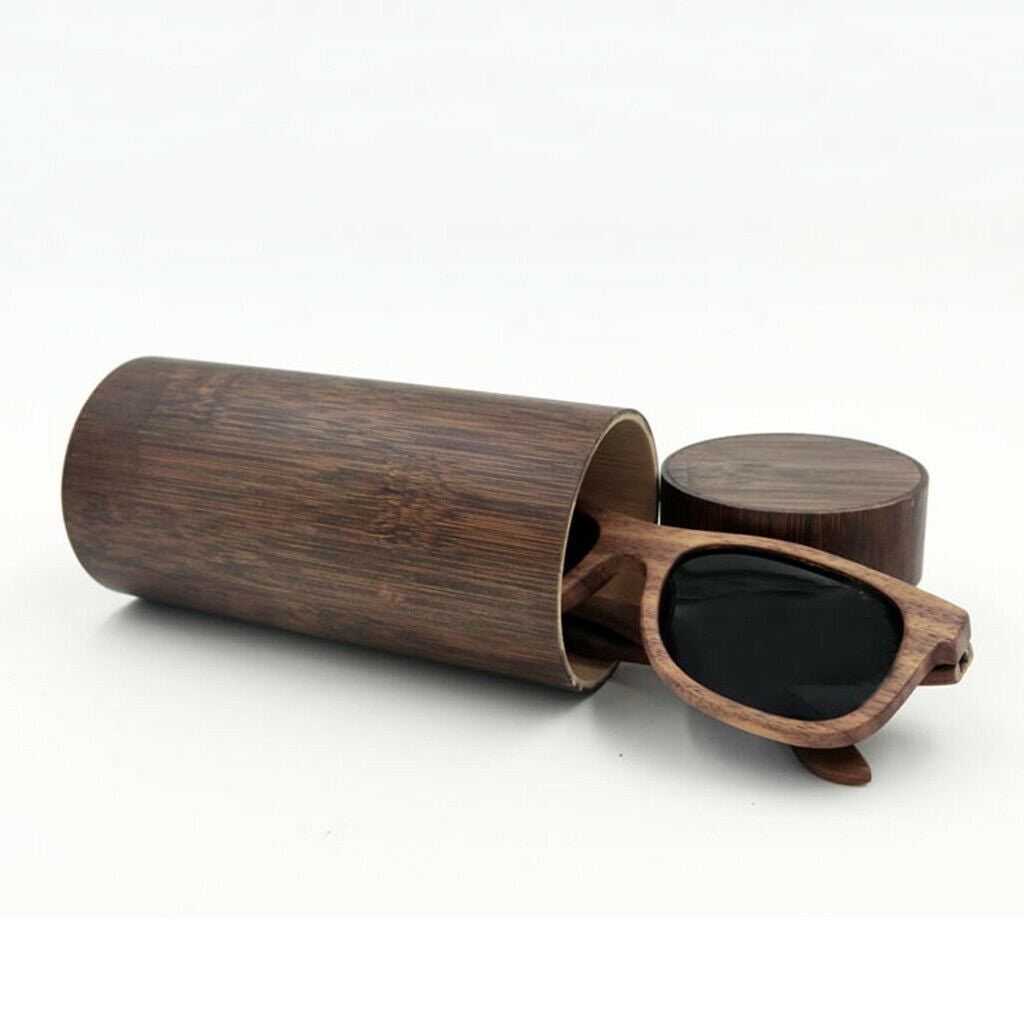 2 Pack Cylinder Bamboo Wood Sunglasses Case Eyewear Eyeglass Glasses Box