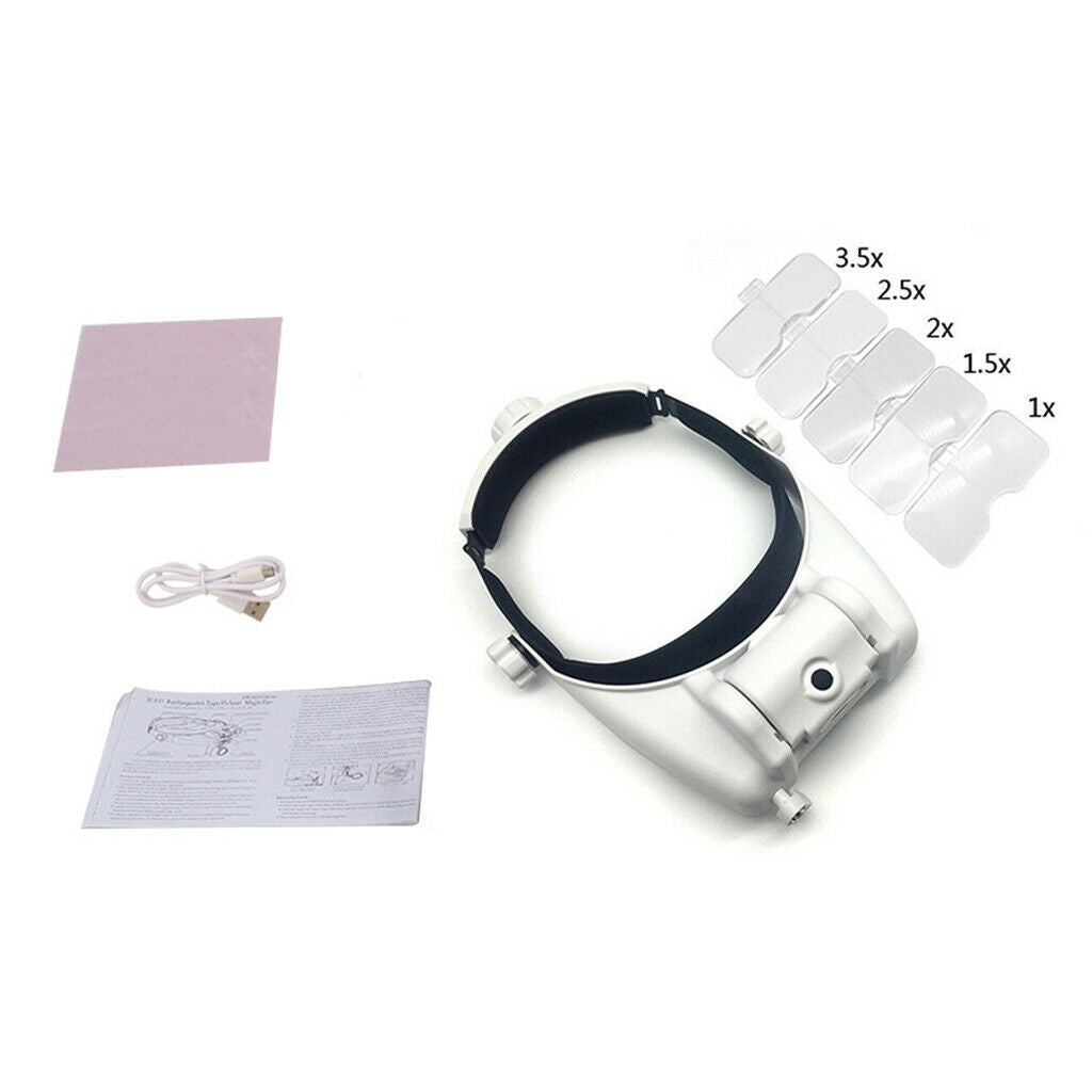 Jewelers Headband LED Light Head Loupe Bright Illuminated Magnifier w/ Lens