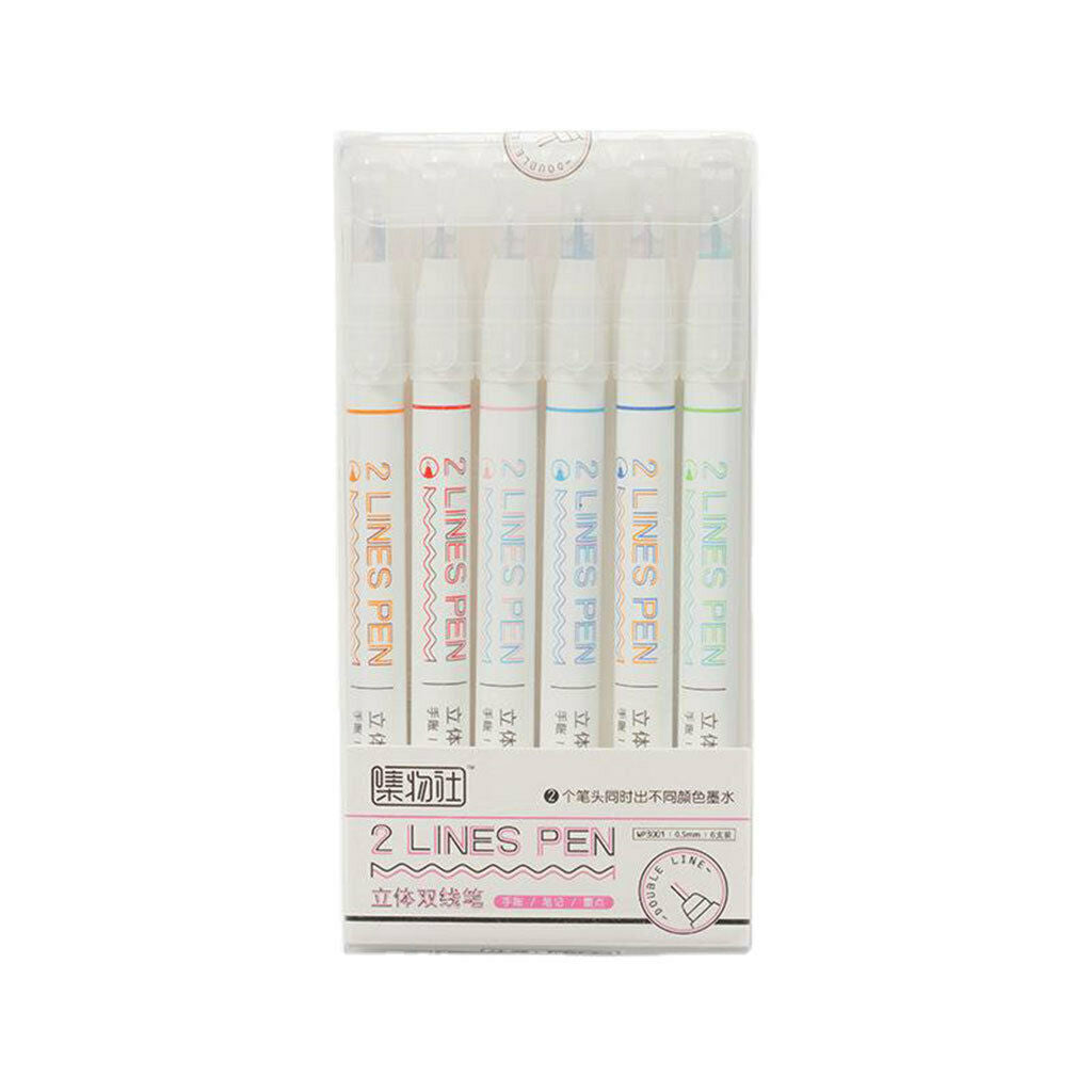 6Colors Double Line Pen Arts Drawing Graffiti Doodle Pens Diary DIY Craft