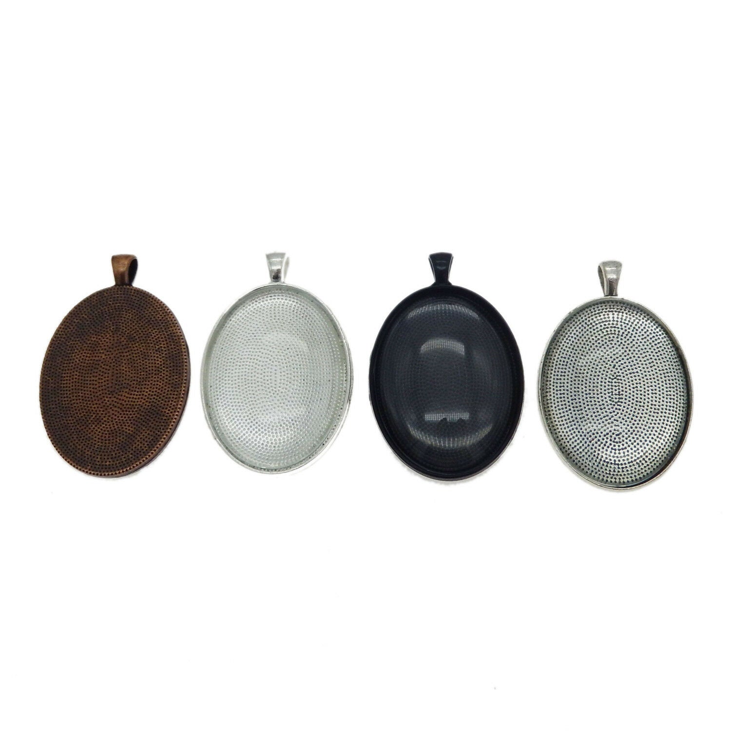 4 sets Mix Oval Shaped Clear Glass Cameo Base Trays Bezels Charms Pendants