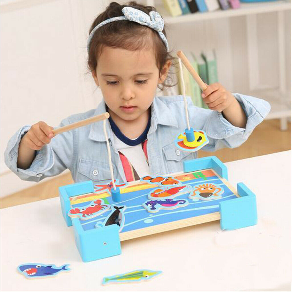 Creative Wooden Magnet Pool Fishing with Marine Life & 2 Rods, Kids Birthday