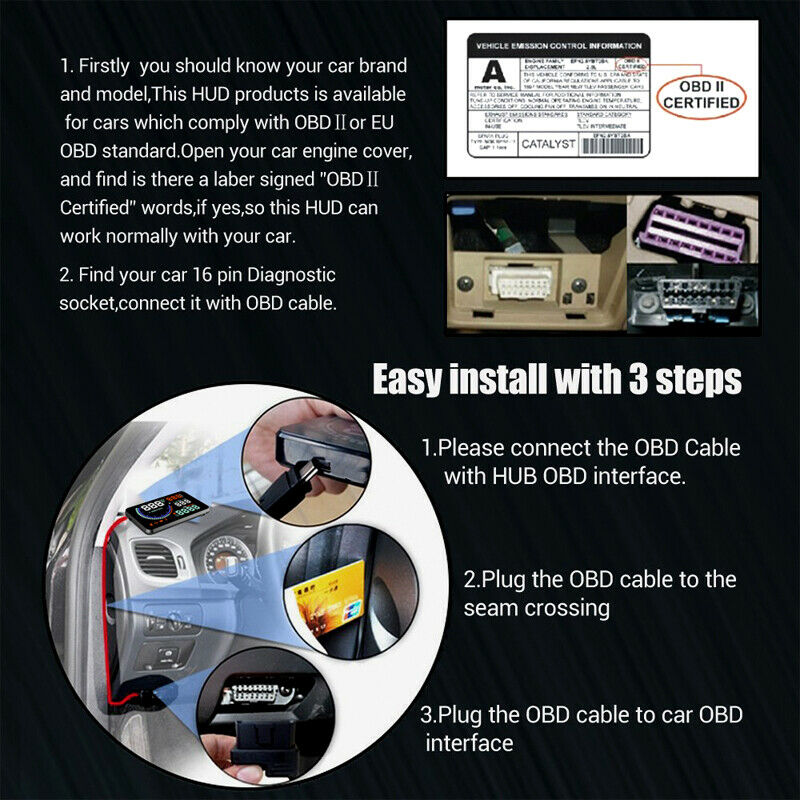 Head-up Display Multi Color OBD Car HUD Windshield Screen Display Speed KMH/MPH