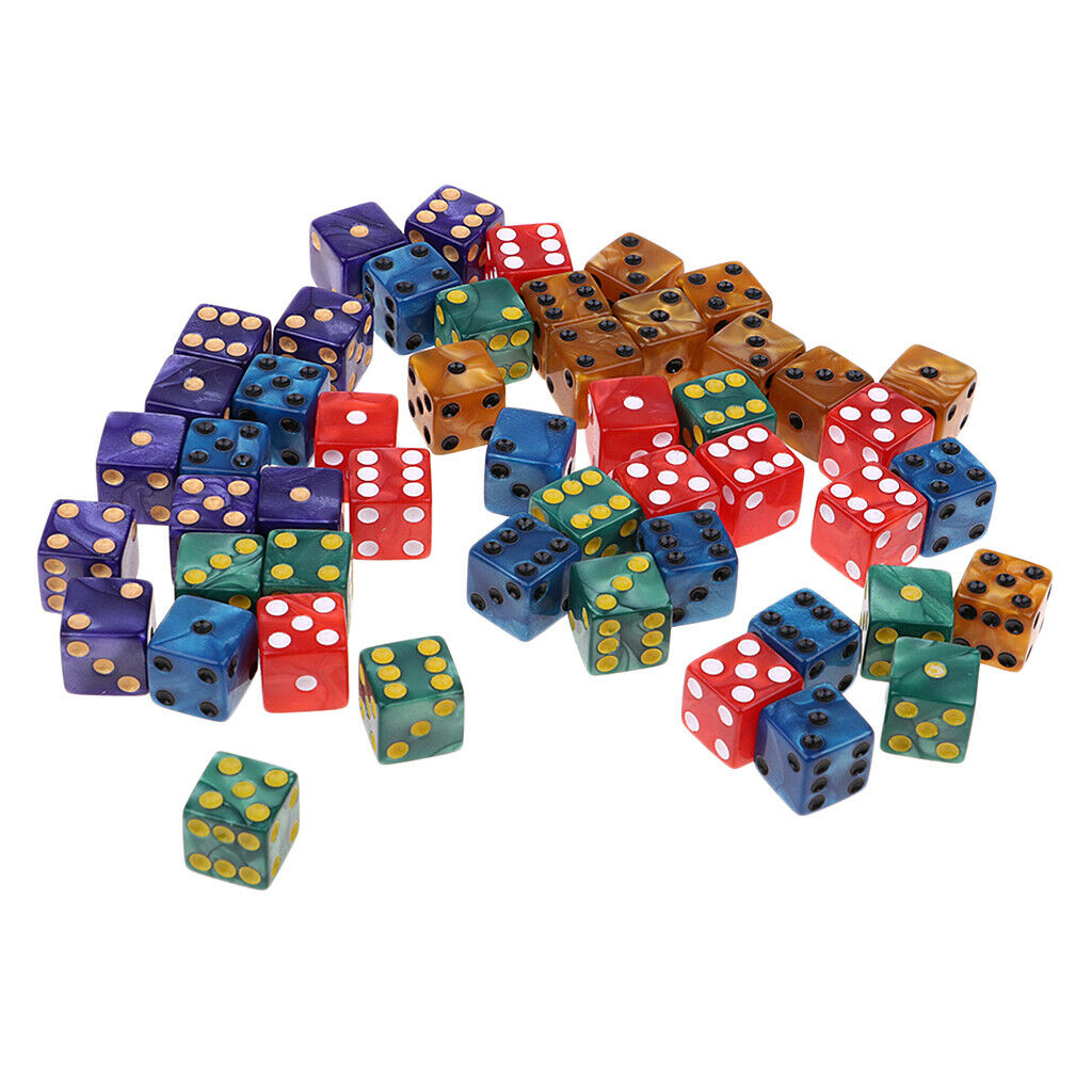 50x 16mm/0.63inch D6 Six Sided Dice Square w/ Bag 5 Colors for KTV Play Toys