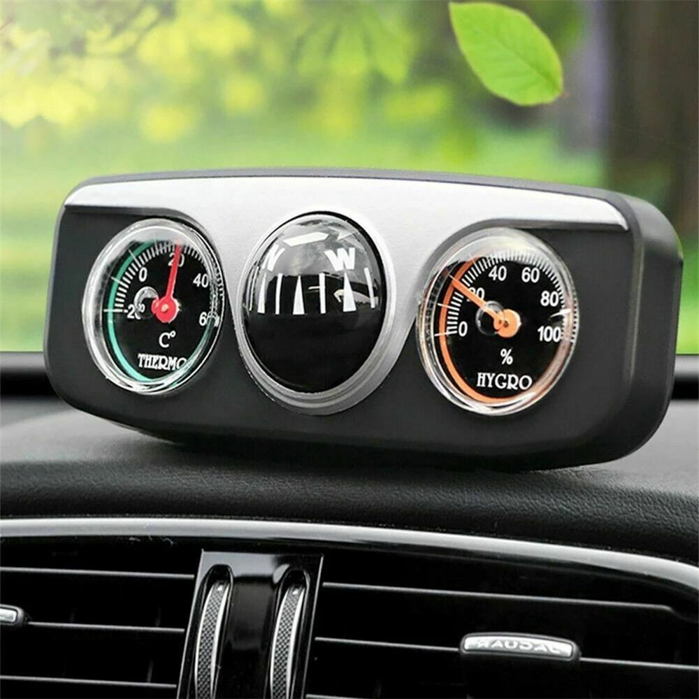 Navigation Ball Map Travel Thermometer Hygrometer Car Vehicle Dashboard 3 in 1