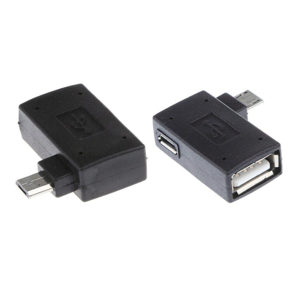 2Pcs 90 degree Angle Micro USB 2.0 OTG Host Adapter with USB Power