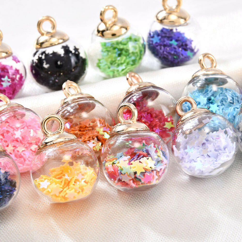 20Pcs Glass Balls Pendants Confetti Making Charms Round Transparent DIY Jewelry.