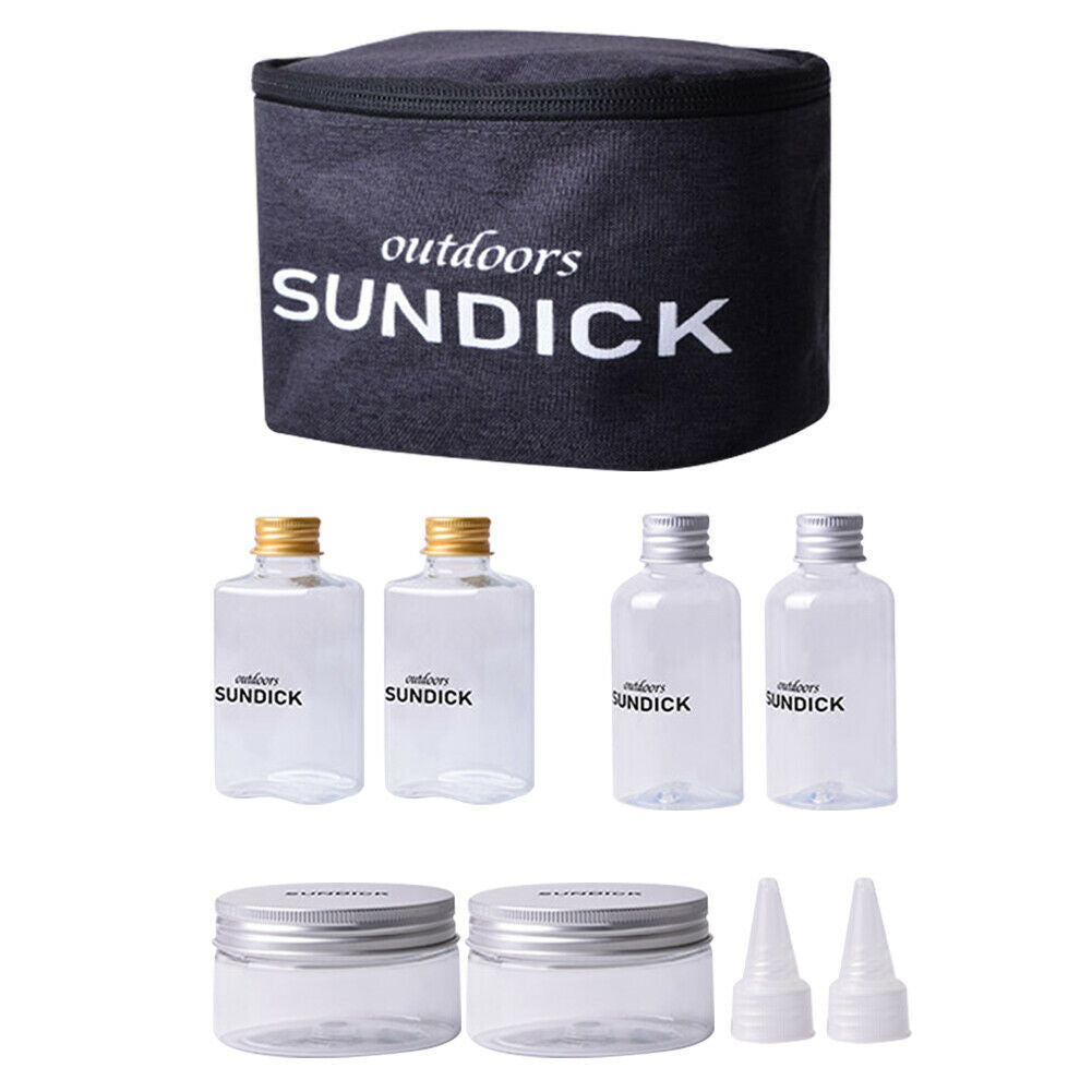 Sundeck 9pcs Spice Cruets Set Portable Salt Bottle BBQ Sauce Container Bag @