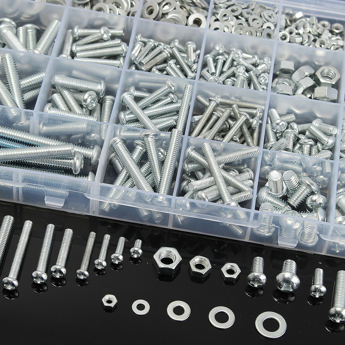 500Pcs M3/M4/M5/M6 Flat Screw Nut Set Galvanized Cross Head Bolt Nuts Washers