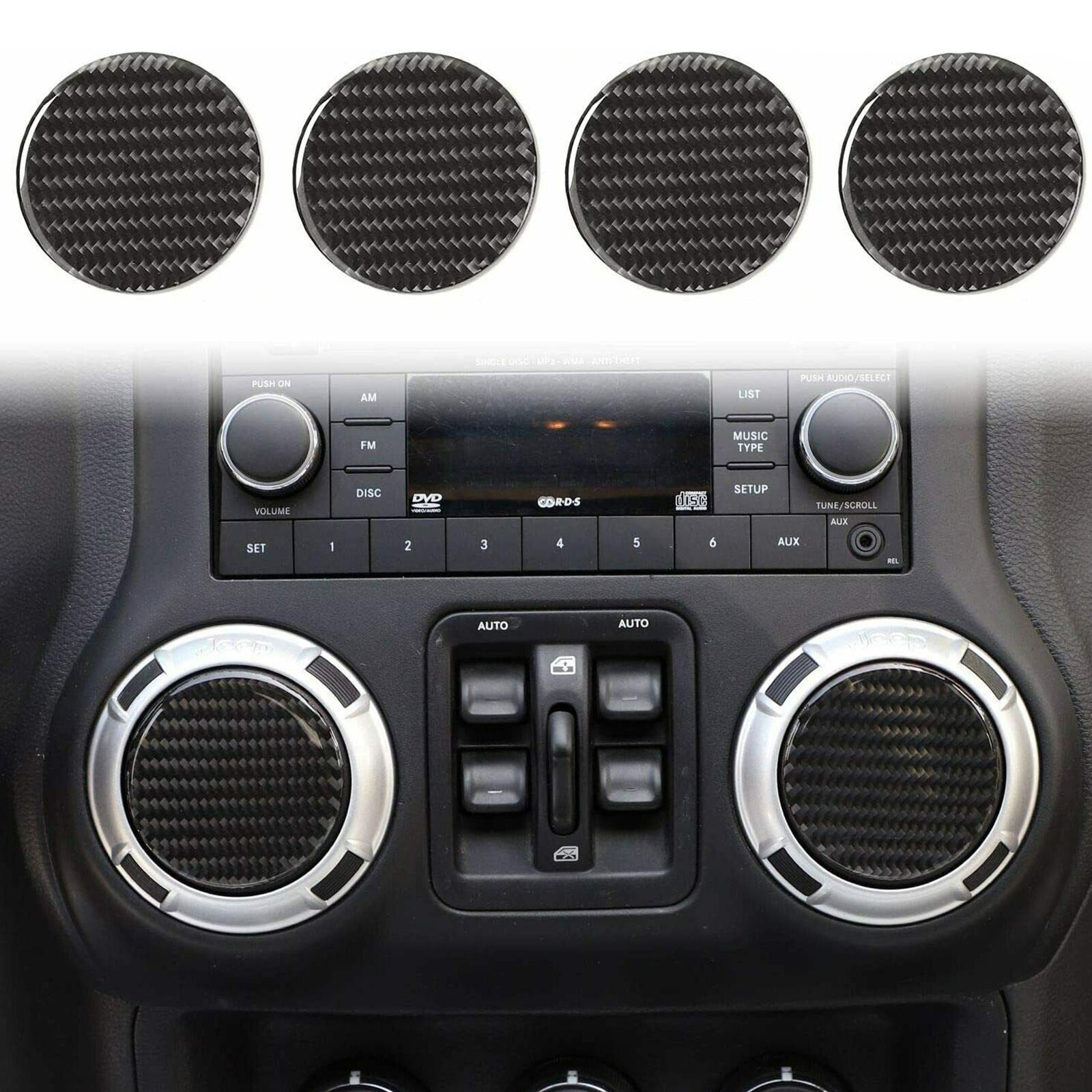 4x Carbon Fiber Inner Air Vent Outlet Trim Cover Fit for Jeep Wrangler 2007-2020