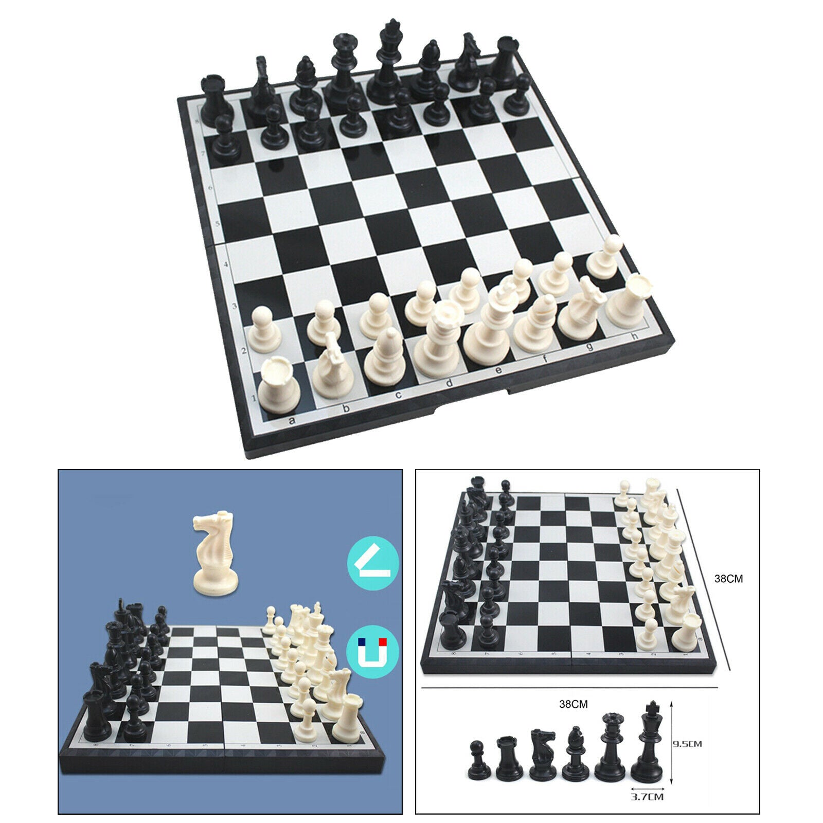 Portable 15"x15" Chess Set Magnetic Chessmen King Queen 2 Players Board Games