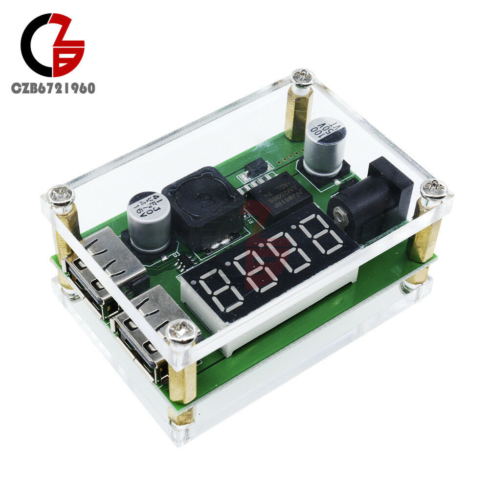 DC-DC Buck Module 9V 12V 24V 36V to 5V 3A Car Voltage Dual USB Converter w/Case