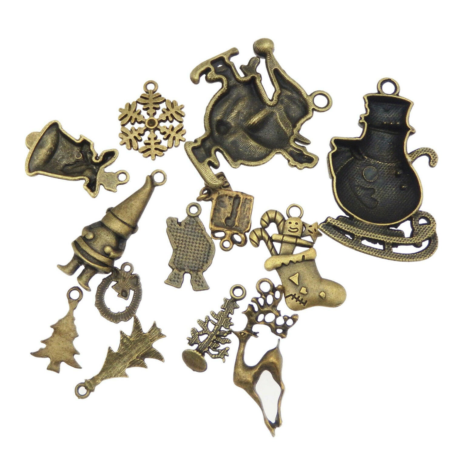 10 pcs Christmas Style Mix Lot Bronze Metal Pendants Charms DIY Jewelry Findings