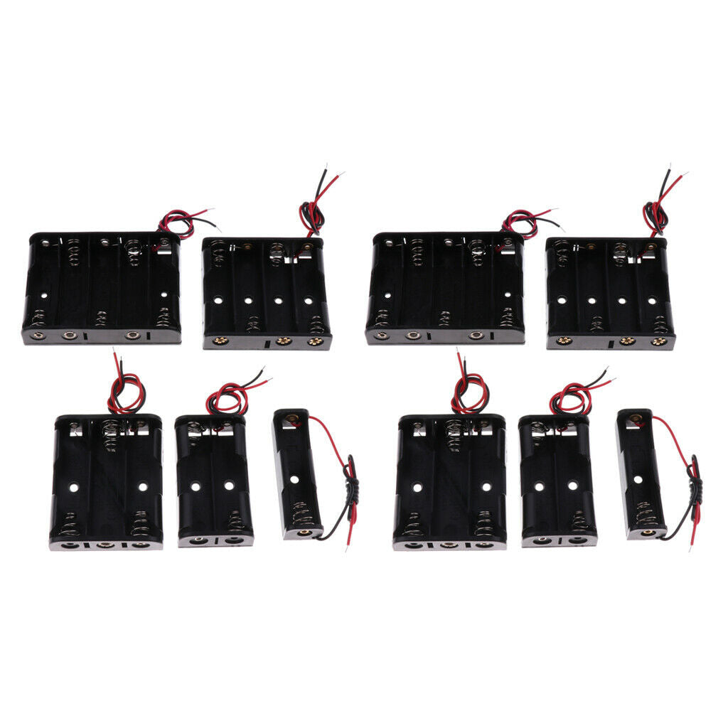 Box of 10 Black Battery Holder Packs with Cables That Can Hold AA Battery