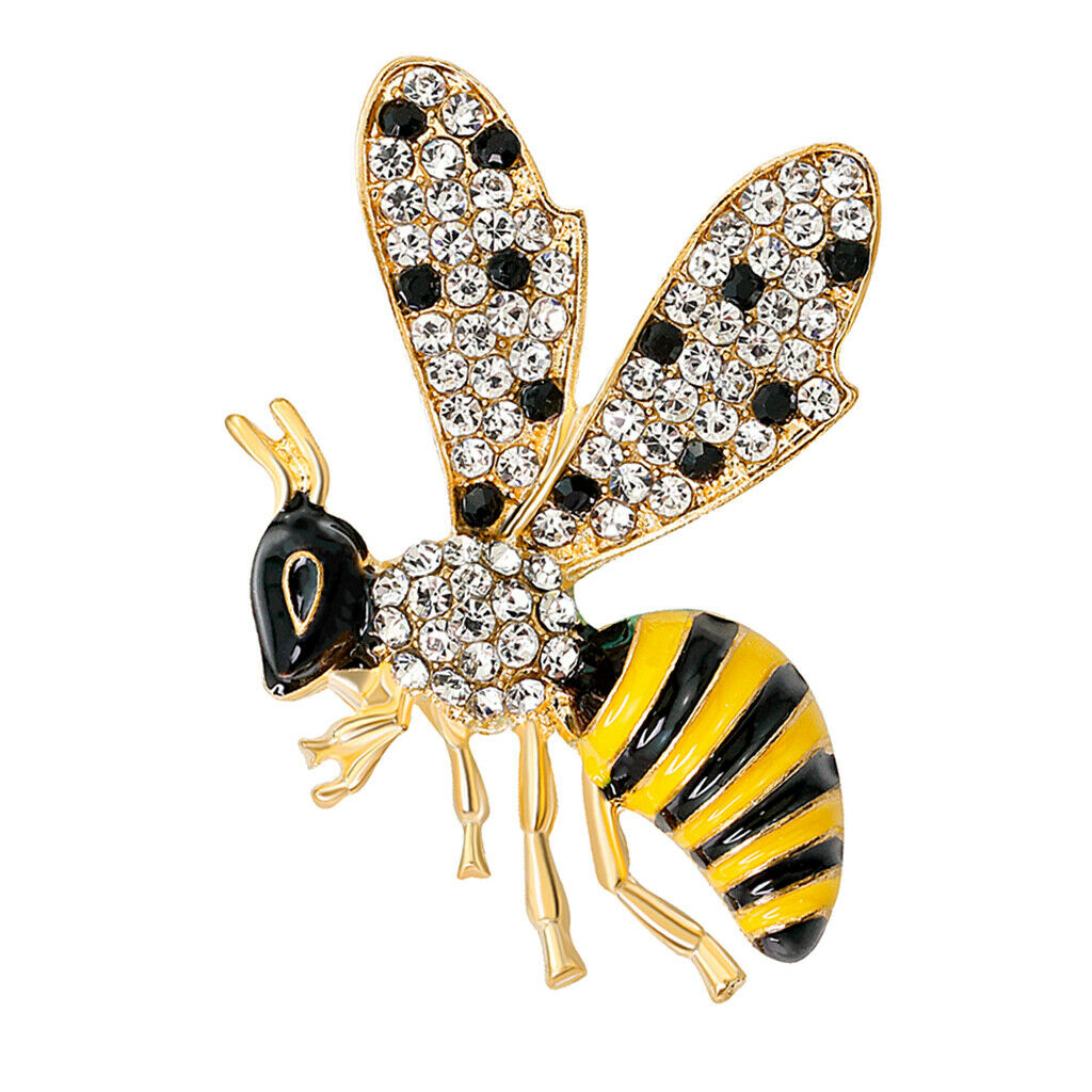 2pcs Yellow Enamel Cute Honeybee Brooches Animal Insect with Crystal Decor