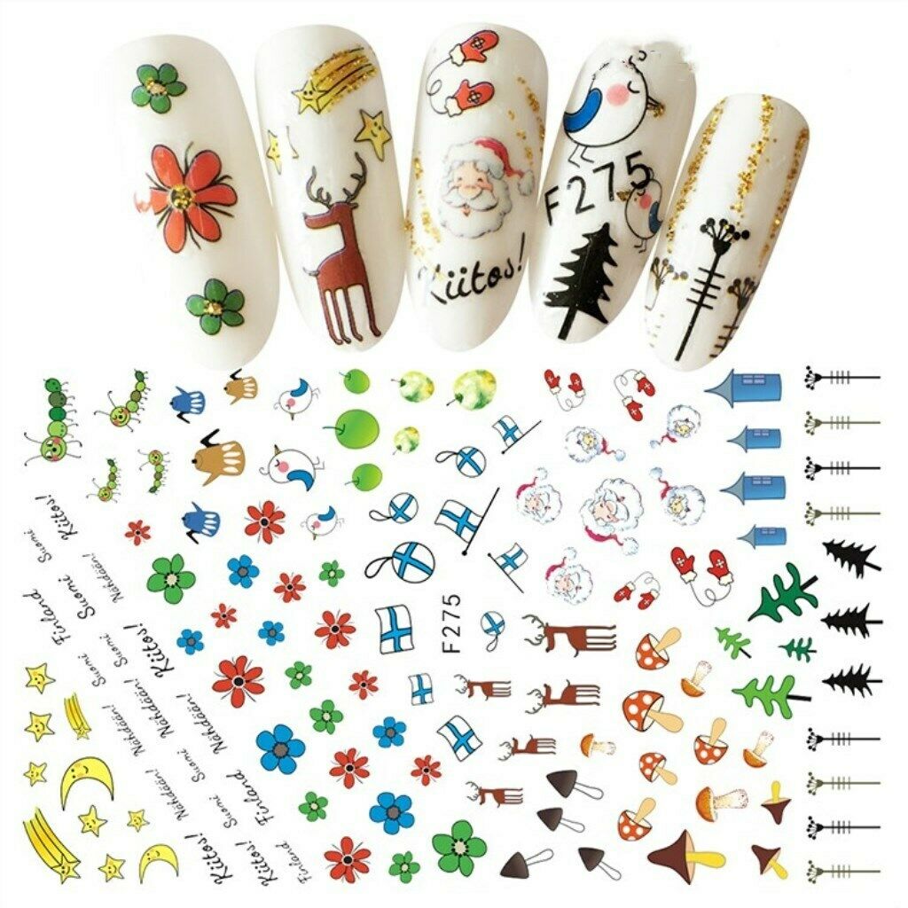 10 Pcs Different Multi Styles Pattern DIY Nail Art Stickers Accessories Tool