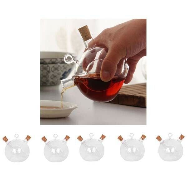 5x Glass Oil Vinegar Dispensing Bottle Jars Pot Kitchen Sauce Cruet 2 Outlets