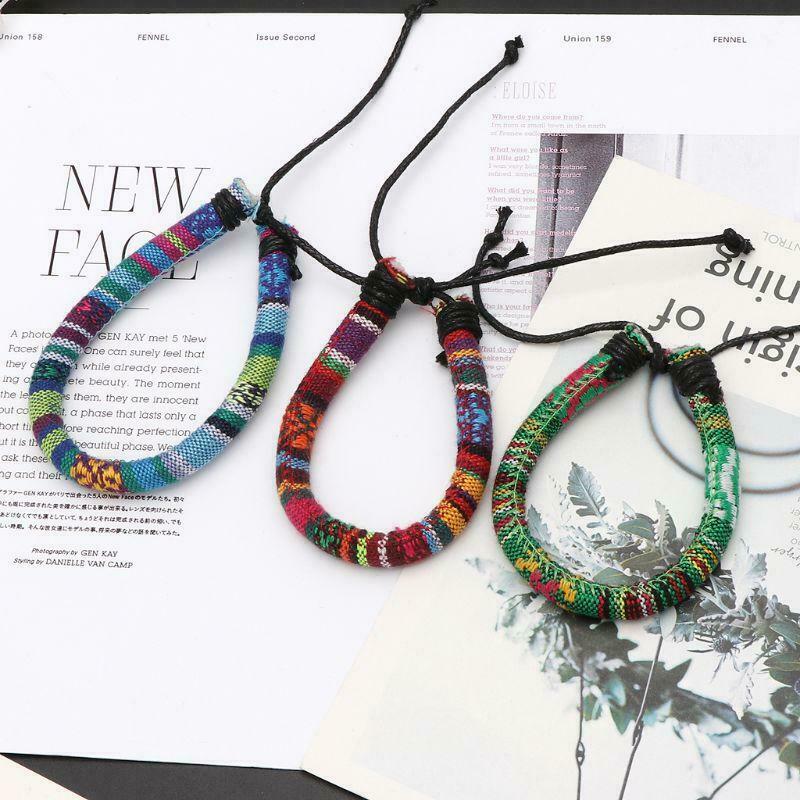 3Pcs Friendship Ethnic Tribal Cotton Linen Bracelet Braid Boho Hemp Rope Jewelry
