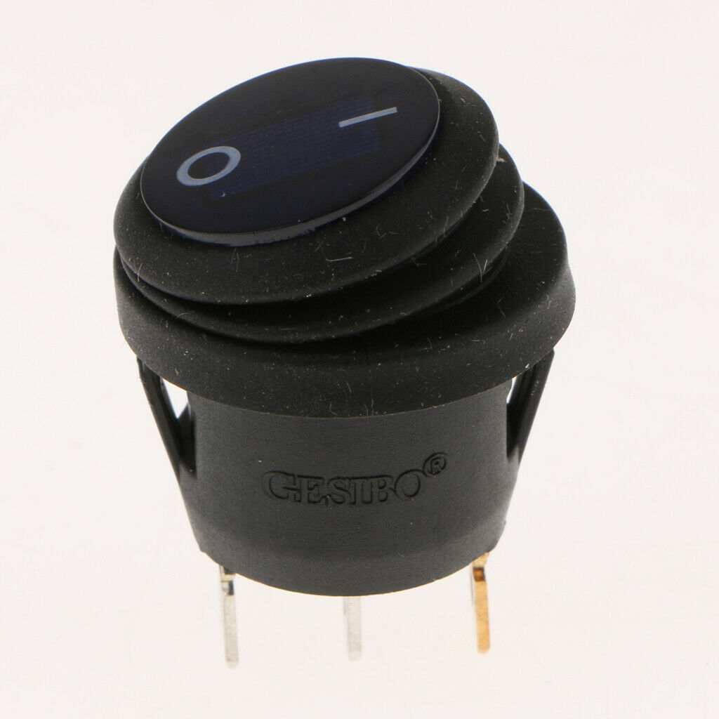 3 pieces Waterproof Round Illuminated Rocker Switch, ON-OFF Action, Blue LED ,