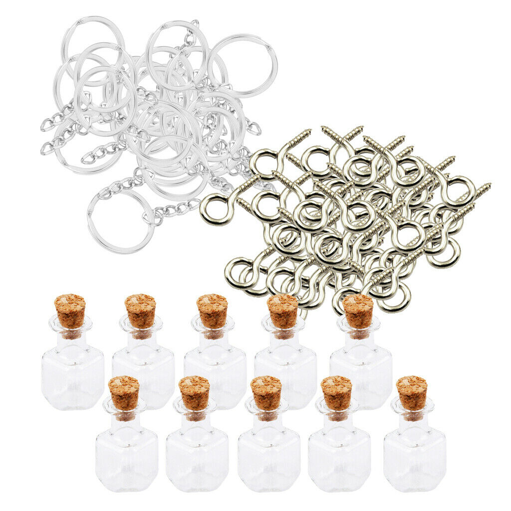 10Pieces Bottle Pendants + 50Pieces Screw Eye Pin + 50 Pieces Split Key Ring