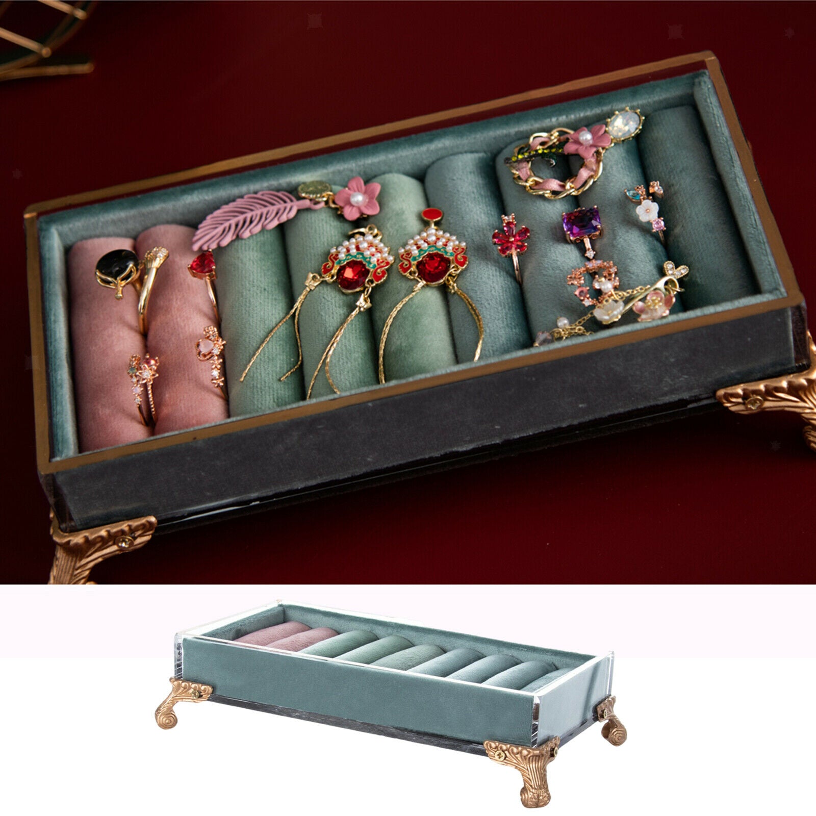 Velvet Jewelry Ring Display Storage Box European Style Ring Holder Bracelet