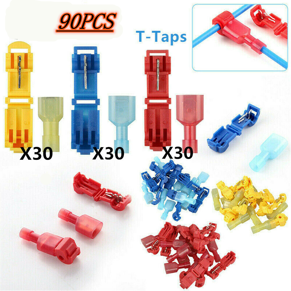 90PCS Insulated 22-10 AWG T-Taps Quick Splice Wire Terminal Connectors Combo Kit
