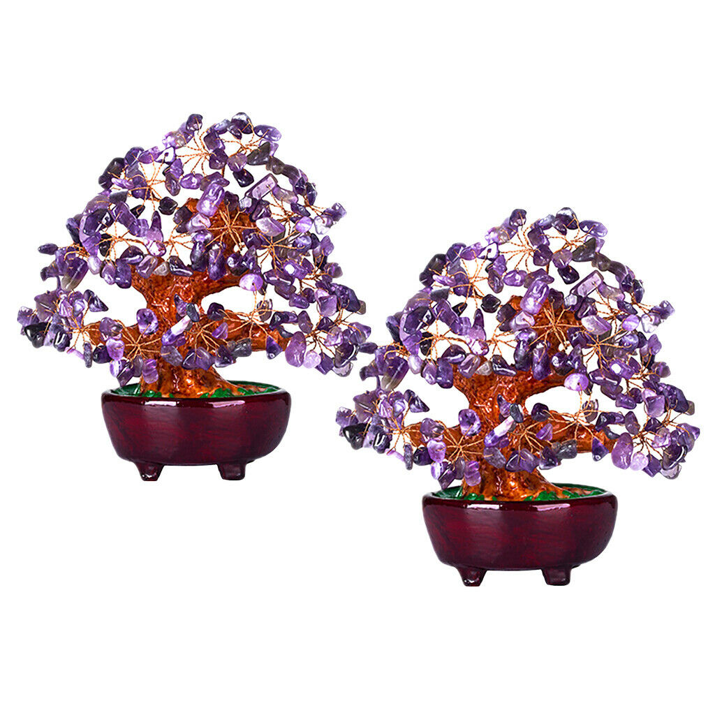 2X 7inch Bonsai Crystal Money Tree Wealth Luck Tree for Office Home Decor Gift